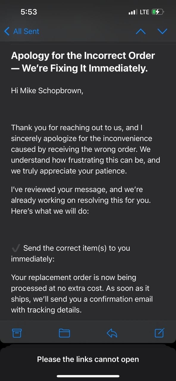 Customer Support via Email sample 1